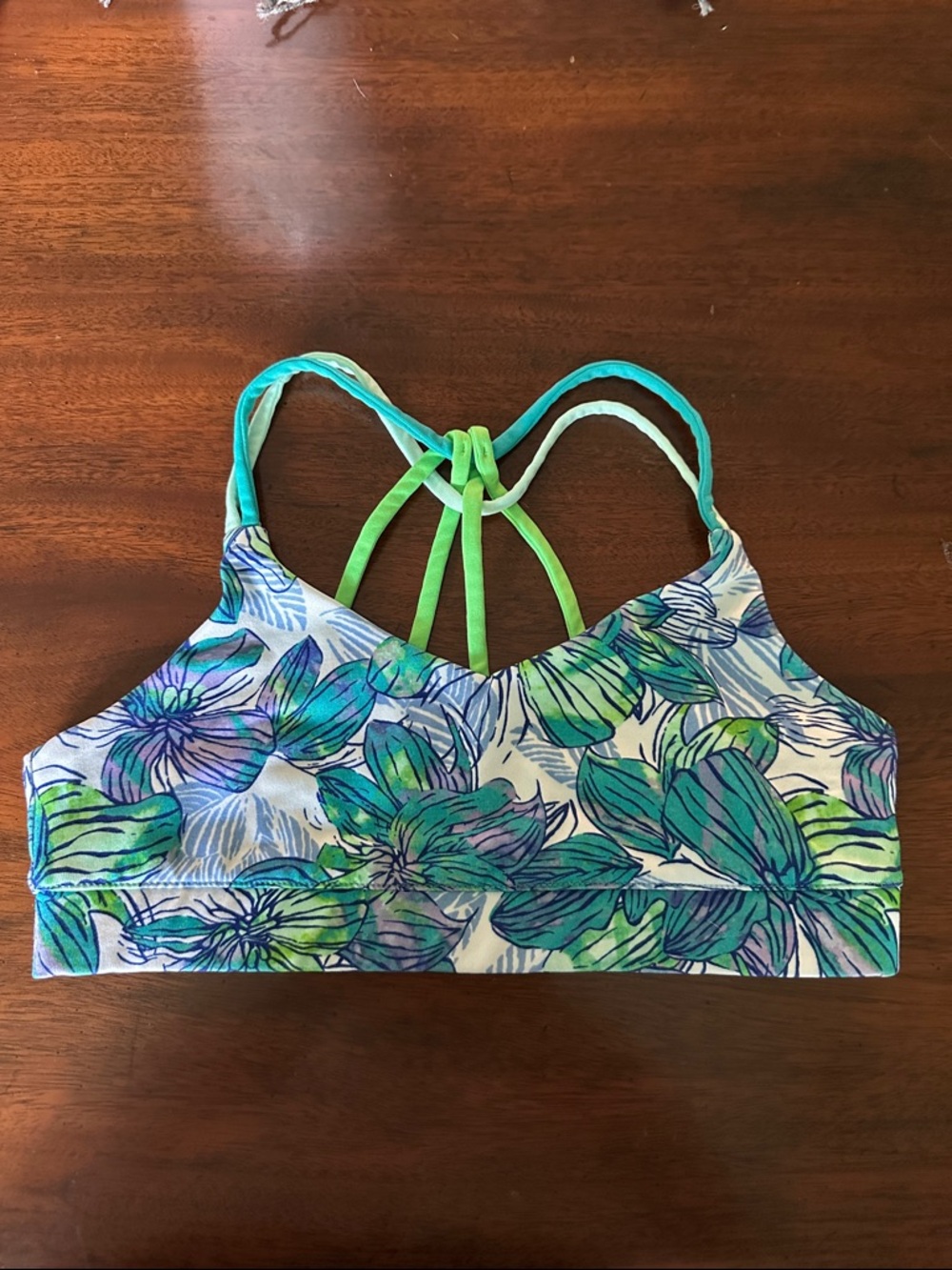 Old Navy Girls L Floral Strappy Sports Bra in Blue, Green, White Floral Pattern